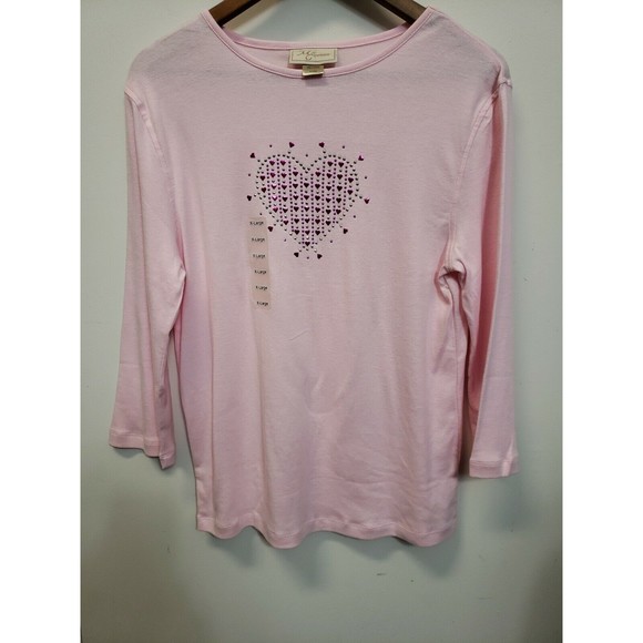 M & C Sportswear Women’s 3/4 Sleeve Pink Heart Top Blouse XL Pullover new - Picture 1 of 6